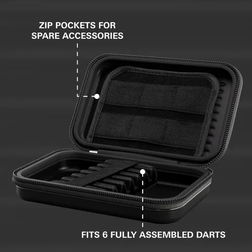 Vista 3 de Target Darts Takoma XL - Estuche tipo cartera para dardos, Negro - Capacidad para 6 dardos, Soporte protector de EVA con bolsas de doble cierre