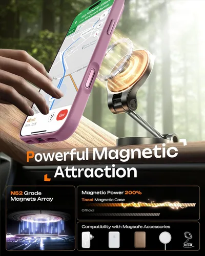 Vista 488 de TOCOL Funda para iPhone 11, compatible con Magsafe, protección completa de cámara, imanes integrados, protección contra caídas, funda translúcida