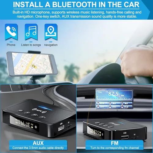 Vista 6 de Adaptador receptor transmisor Bluetooth 5.0 Audio 3 en 1 Adaptador de audio Bluetooth 0.138 in AUX RCA óptico USB HiFi música estéreo, FCC Pass
