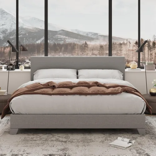 Vista 9 de Allewie Base de cama tamaño matrimonial con cabecera ajustable, cama tapizada con plataforma y listones de madera, base de colchón resistente,
