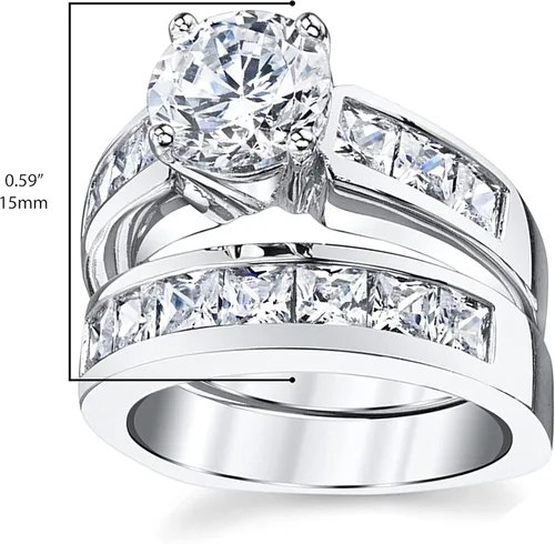 Vista 5 de Set de anillos de compromiso de plata esterlina con ronda y corte princesa de circonia cúbica