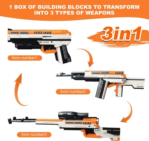 Vista 3 de Bloque de construcción de armas, kit de modelo 3 en 1, bloques de construcción de pistola DIY puede lanzar, 272 piezas de bloques de construcción