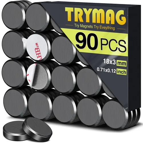 Vista 9 de TRYMAG Pequeños imanes de cerámica de 0.709 x 0.197 in para manualidades con respaldo adhesivo, 150 unidades de círculo plano de disco redondo