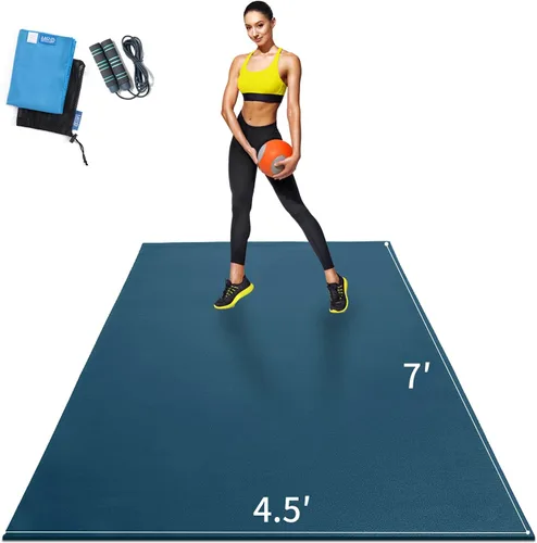 Vista 10 de MRO Extra Large Exercise Mat For Home Gym, 8'x4.5'/7'x4.5'/6'x4.5'(7mm) Workout Mats for Gym Flooring, Non-Slip, Extra Thick Durable Cardio Mat