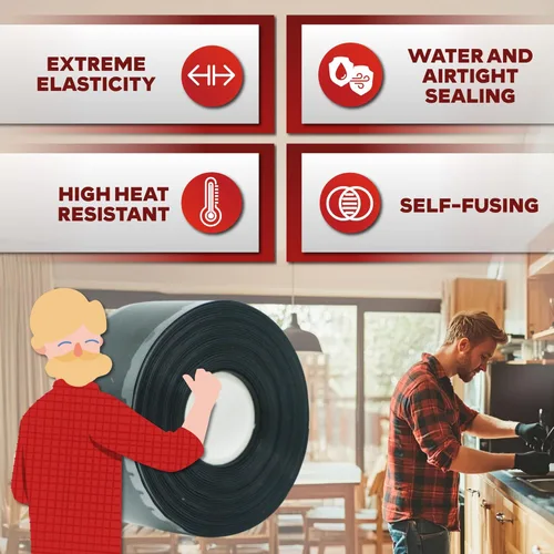 Vista 2 de XFasten Cinta autoadhesiva de silicona Pro, negra, 1.5 pulgadas x 15 pies, 30 milímetros de cinta de goma de silicona resistente a la intemperie
