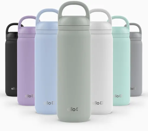 Vista 138 de Ello Cooper Twist - Botella de agua de acero inoxidable de 32 onzas con tapa popote A prueba de fugas Doble pared y aislada al vacío Asa