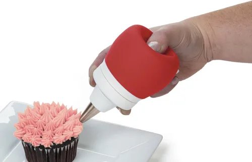 Vista 3 de PrepWorks Kit de decoración de bombillas de glaseado de 4 piezas con 3 puntas de tuberías, rojo, para pasteles, cupcakes y pasteles