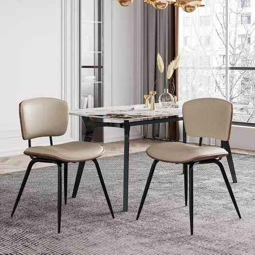 Vista 2 de AQG Beige Kitchen Chairs Set of 2,Mid Century Modern Dining Chairs,Leather Dinner Chairs with Bentwood Backrest Metal Legs for Dining Room
