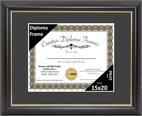 Vista 45 de Creative Picture Frames Marco de diploma Rockefeller de 6 x 8 pulgadas, color negro con borde dorado, muestra un certificado de 6 x 8 pulgadas u