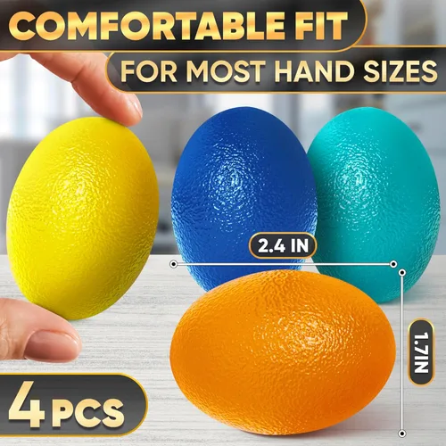 Vista 2 de 4 pelotas de apretar para terapia de manos, 4 niveles de resistencia, bolas de ejercicio de mano para artritis, agradables al tacto y ligeras