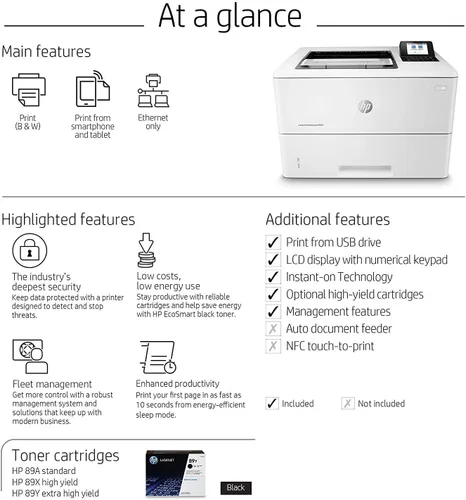 Vista 7 de HP Laserjet Enterprise M507n con garantía in situ de un año, al siguiente día hábil, (1PV86A) (renovado)