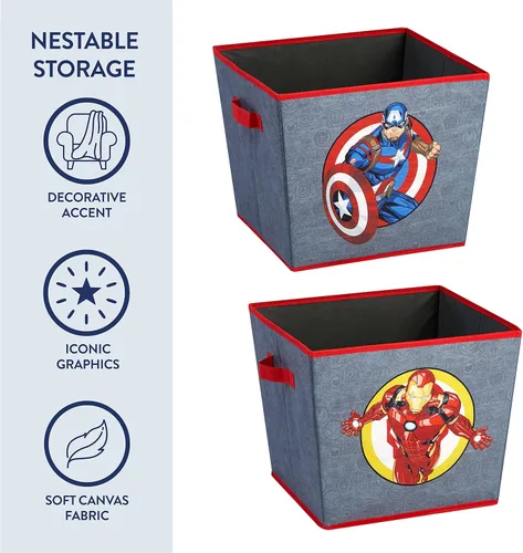 Vista 5 de Marvel The Avengers - Juego de soluciones de almacenamiento de 4 piezas con cesta desplegable, baúl de almacenamiento plegable y 2 contenedores