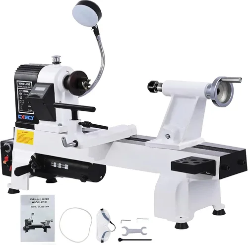 Vista 9 de CXRCY Torno de madera de 12" x 18", máquina de torno de madera de sobremesa 3/4 HP Velocidad infinitamente variable 650-3800 RPM con gafas