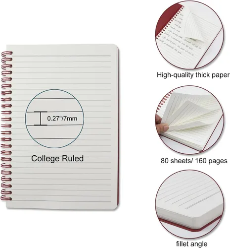 Vista 3 de Paquete de 5 cuadernos en espiral de 8.3" x 5.7", 80 hojas, cuaderno universitario a rayas con cubierta impermeable de plástico, cuaderno rayado A5