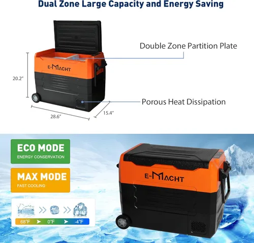 Vista 4 de CARSTY Refrigerador de auto con congelador de doble zona de 12 voltios, 52.8 cuartos de galón con control de aplicación WIFI para RV, refrigerador