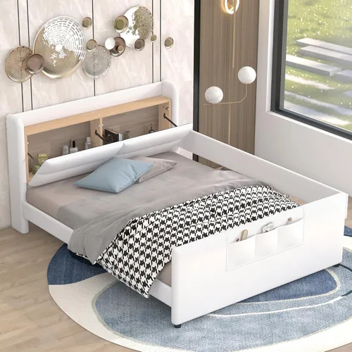 Vista 131 de Elegante cama con plataforma tapizada de terciopelo de tamaño Queen con cabecero, para niños, niñas y adolescentes (beige @cabecero/, Queen)