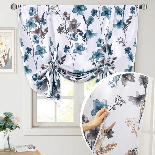 Vista 14 de H.VERSAILTEX Cortina Tie Up de Doble Cara con Estampado Floral Cattleya Valance de Ventana Cortina Romana Balloon, Bolsillo para Barra - Reversible