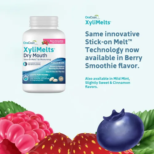 Vista 6 de Oracoat XyliMelts para boca seca de noche o día - Discos adheribles hidratantes para boca seca, sin azúcar con xilitol, 100 unidades, sabor a batido
