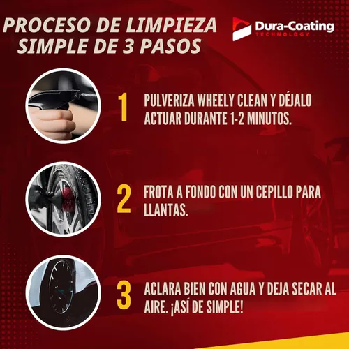Vista 5 de DURA-COATING TECHNOLOGY Wheely Clean - Spray limpiador de ruedas profesional - Limpiador de neumáticos y limpiador de llantas listo para usar