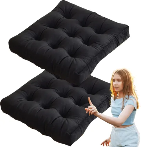 Cojines cuadrados para asiento de piso, cojín de meditación de yoga, cojín de pana suave y grueso, cojín de pana para adultos (negro 15.7 in (juego