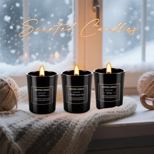 Vista 6 de Paquete de 12 velas perfumadas negras de regalo, velas de aromaterapia de cera de soja natural para el hogar, 12 fragancias, perfectas para aliviar