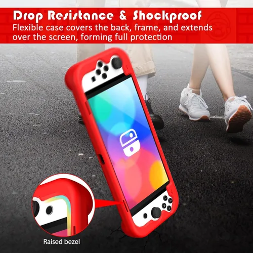 Vista 4 de KENOBEE Funda de silicona compatible con Nintendo Switch OLED modelo 2021, suave, ligera, con agarre ergonómico, con absorción de golpes y diseño