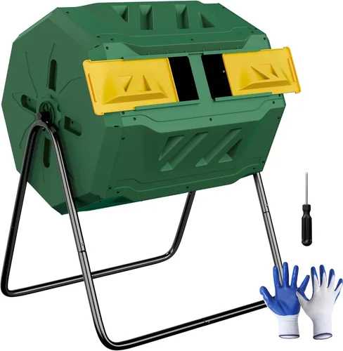 Vista 10 de Nouva Contenedor de compostaje para exteriores, 18.5 galones de una sola cámara, pequeño compostador giratorio, marco de acero, barril resistente