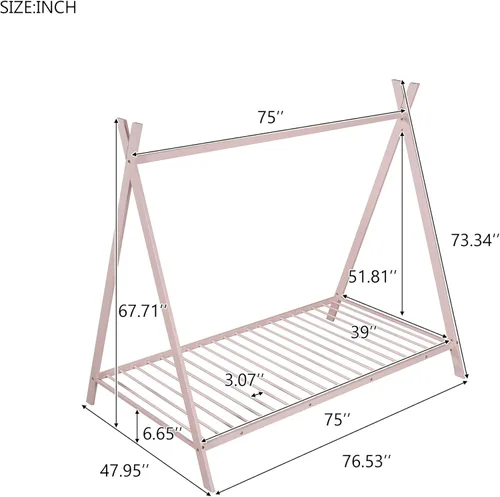 Vista 38 de SOFTSEA Cama de metal individual, plataforma de metal con tablillas, plataforma de cama con forma de triángulo doble para niños (negro)