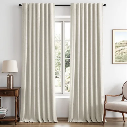 Vista 89 de MIULEE Cortinas de lino 100% opacas para dormitorio, marfil sólido, decoración de lujo, aislamiento térmico, cortinas oscurecedoras para sala