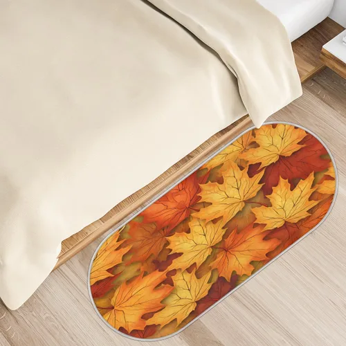 cfpolar Autumn Maple Leaf Pattern Bathroom Rugs Non-Slip Bath Rug Microfiber Bath Mat Absorbent Kitchen Mats and Rugs Machine Washable Oval Plush