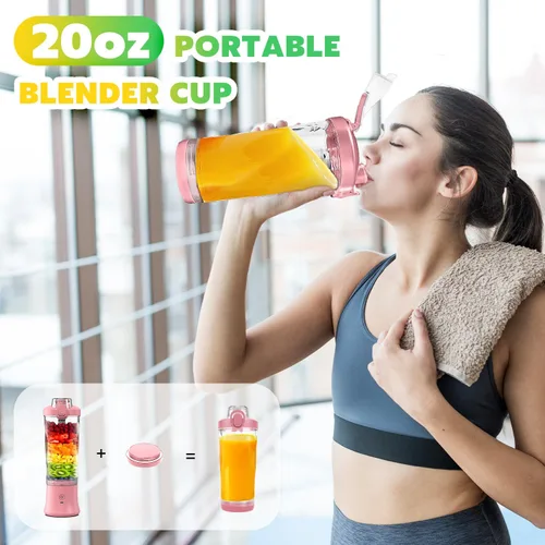 Vista 3 de Licuadora Portátil Exprimidor Personal para Batidos y Smoothies - Botella Mezcladora Eléctrica de Proteínas de 20 OZ con Funda Aislante, Tapa