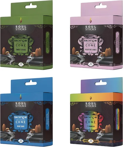Vista 8 de SOUL STICKS Surtido de conos de incienso de reflujo para meditación, yoga y aromaterapia, 40 conos de reflujo premium, se adapta a todos