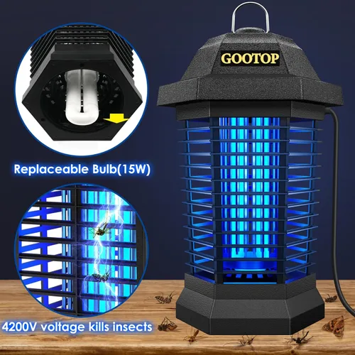 Vista 10 de GOOTOP Extractor de Insectos para Exteriores, Extractor de Mosquitos, Enchufe de 3 Puntas Eléctrico Matamoscas, Mata Mosquitos, Trampas para Moscas