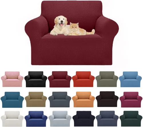 Vista 27 de Cupuamon Funda elástica para sofá de 1 plaza, funda protectora de muebles con parte inferior elástica de tela jacquard a cuadros pequeños para Beige