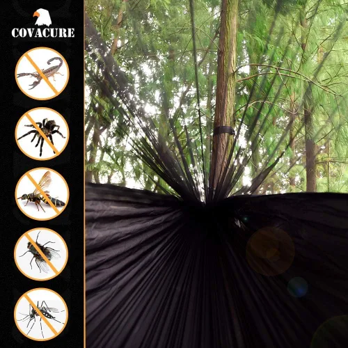 Vista 4 de Covacure Hamaca de Camping - Hamaca Doble con Capacidad de 772 libras con Correas para Árboles, Equipo de Supervivencia al Aire Libre de Nylon
