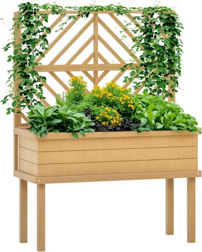 Vista 16 de Outsunny Cama de jardín elevada, maceta de madera elevada con estante de almacenamiento, agujeros de drenaje y forro para patio trasero, patio, Negro