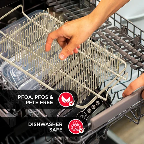 Vista 6 de Bandeja de tocino - Juego de 2 piezas – Revestimiento de mármol – Bandeja de cocina duradera y antiadherente para tocino – Bandeja de piedra blanca