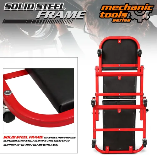 Vista 5 de M-AUTO Enredadera Plegable de 40 Pulgadas con Asiento Rodante, Silla de Garaje Ajustable Todo en Uno, Para Acostarse o Sentarse, Capacidad de 150