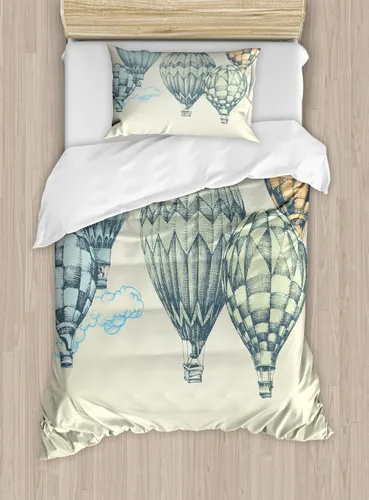 Vista 47 de Ambesonne Hawaii - Juego de funda de edredón de verano, palmeras y hojas exóticas de helecho, fondo colorido abstracto, juego de ropa de cama
