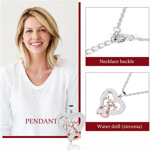 Vista 3 de IDFALKFD El juego de regalos de rosa preservada incluye collar de plata de ley 925 con diseño de corazón y joyería para mamá, día de la madre