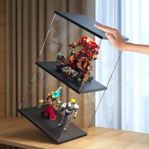 Vista 7 de Vitrina de acrílico para coleccionables, cajas de acrílico transparente para exhibir minifiguras, trofeos, casco de construcción iluminado