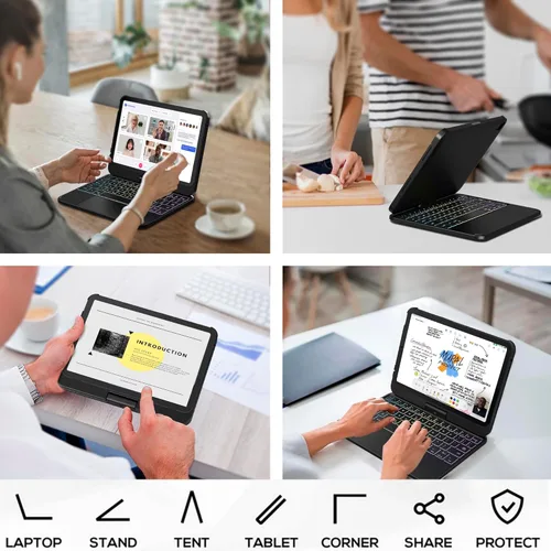 Vista 5 de edaiser Funda de teclado giratoria para Apple iPad mini 6ª 7ª generación a17 Pro, teclado Bluetooth compacto con trackpad retroiluminado RGB