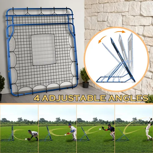 Vista 4 de Red de rebote de béisbol, red de rebote de béisbol de 4 x 4.5 pies con 4 ángulos ajustables y zonas de doble golpeo, resistente a los rayos UV