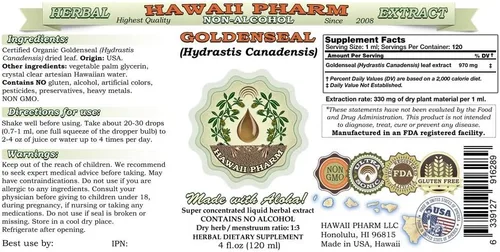 Vista 2 de Hawaii Pharm Goldenseal Extracto líquido sin alcohol, Goldenseal (Hydrastis Canadensis) Glicerita de hoja seca 4 onzas
