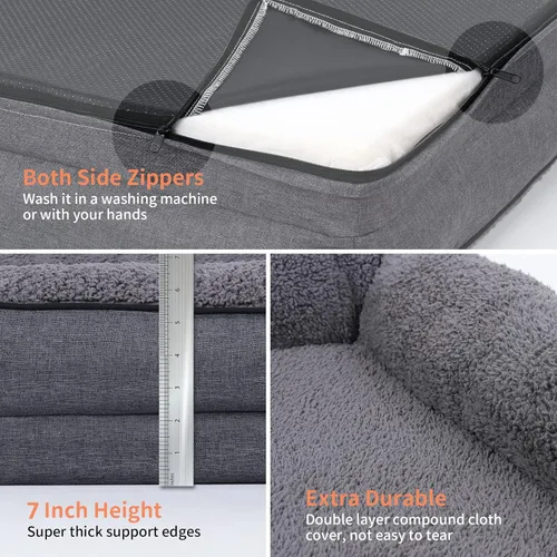 Vista 4 de Sivomens Cama para perro, cama lavable para perros grandes, sofá ortopédico de espuma de 7 pulgadas de grosor con funda extraíble y parte inferior