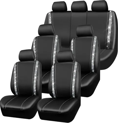 Vista 20 de CAR PASS - Juego de fundas de asiento para auto, cuero sintético impermeable con diamantes de imitación brillantes, para interior, universal, tiras