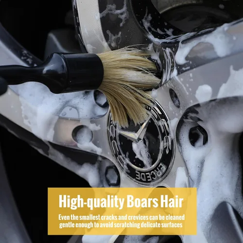Vista 3 de Juego de 6 cepillos para detallado de coche, cepillos ultra suaves de pelo de jabalí, kit de cepillos de limpieza automotriz para ruedas, rejilla