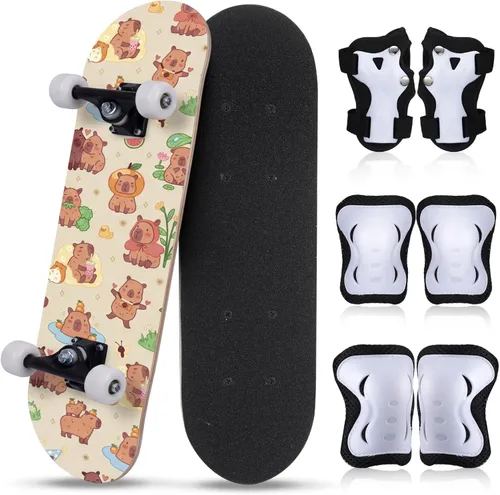 Vista 28 de Honoson Juego de 7 piezas de rodilleras, coderas y muñequeras para patinetas para principiantes y niños pequeños