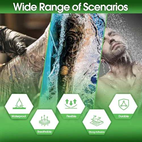 Vista 6 de EZ Derm Defender Roll, vendaje impermeable para cuidado posterior del tatuaje, 4 pulgadas x 10.9 yardas, película transparente para vendaje