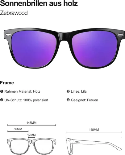 Vista 4 de AMEXI Wood Sunglasses with Dark Polarized Lenses for Men and Women 100% UVAUVB Ray Protection